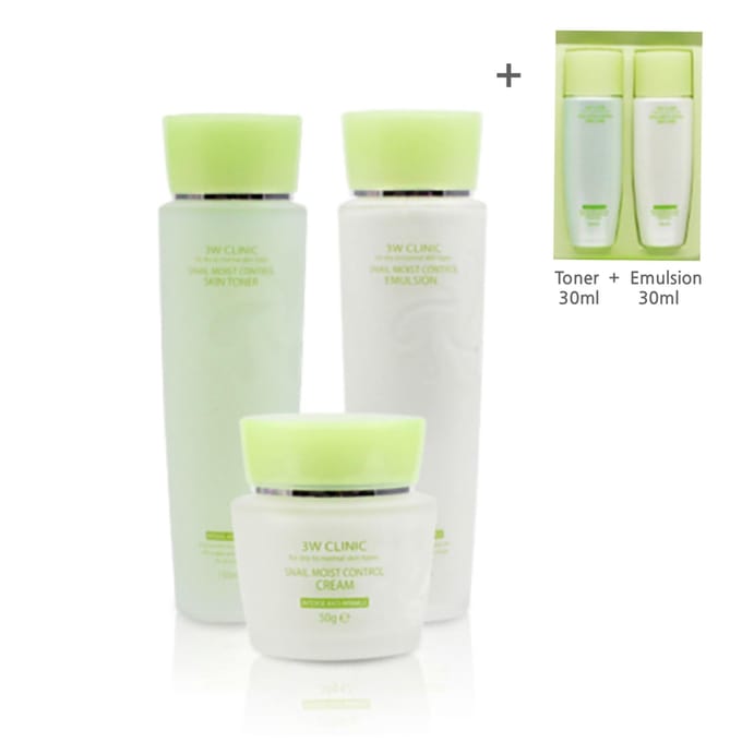 3W CLINIC Snail Moist Control Huidverzorging 3 sets (toner+emulsie+crème) white