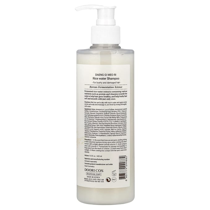 DAENG GI MEO RI, Shampoing à l'Eau de Riz, pour Cheveux Ternes et Abîmés, 400ml (13,5 fl oz) white
