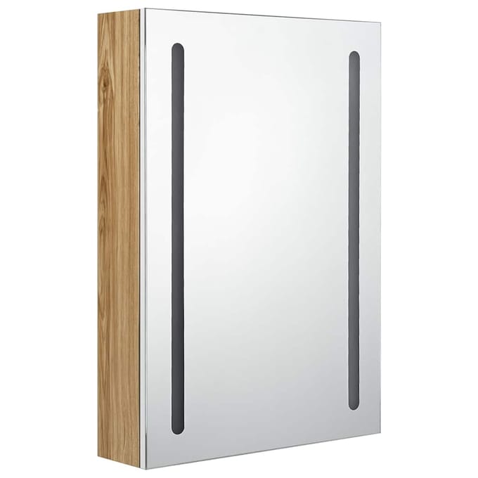 vidaXL - Badkamerkast - met - spiegel - en - LED - 50x13x70 - cm - wit - en - eikenkleurig