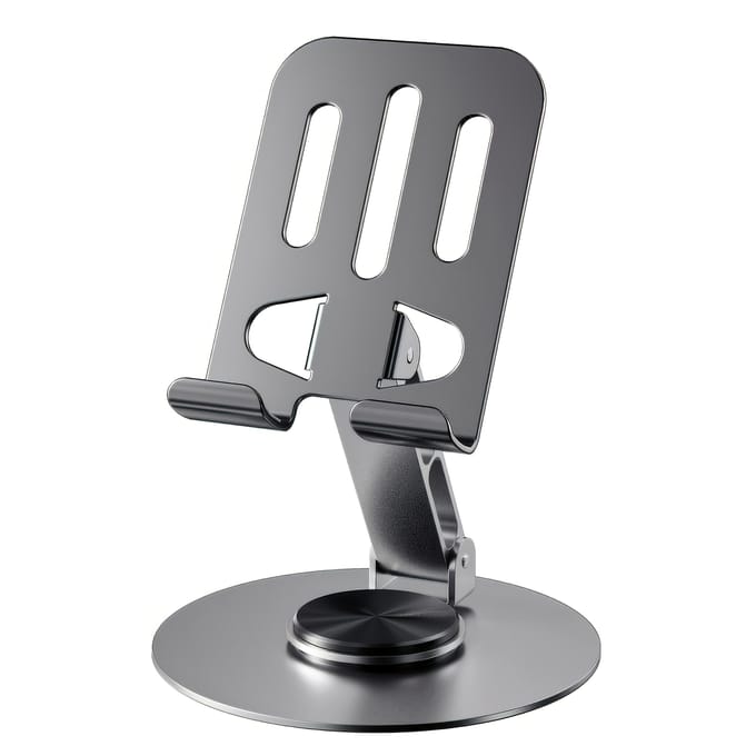 360-Graden Roterende Metalen Telefoon- en Tablethouder, Compatibiliteit, Antislip Basis, Metaal, Universele Compatibiliteit grijs