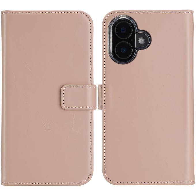 Selencia Hoesje - Geschikt voor Apple iPhone 16 - Echt Lederen Bookcase - Dusty Pink