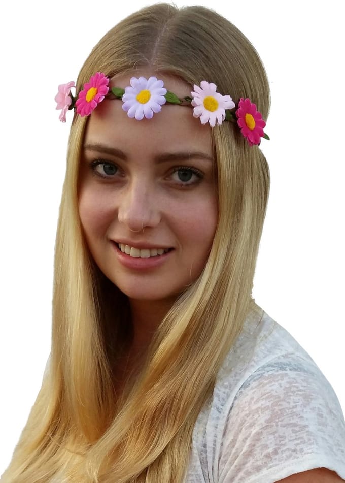 4 bloemenhaarbandjes - Roze/paars/fuchsia - Hippie/ Flower Power