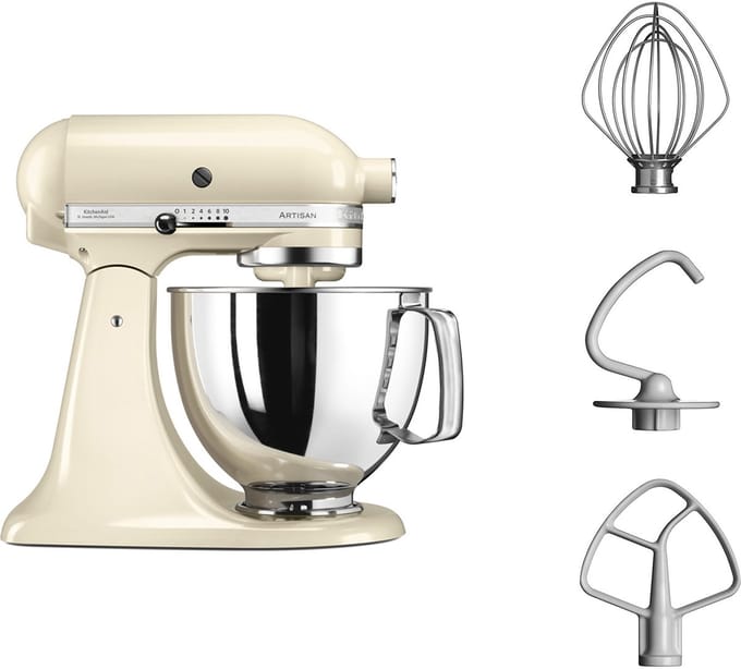 KitchenAid Artisan 5KSM125EAC - Keukenmachine - 4,8L - Amandel wit - 3 menghaken