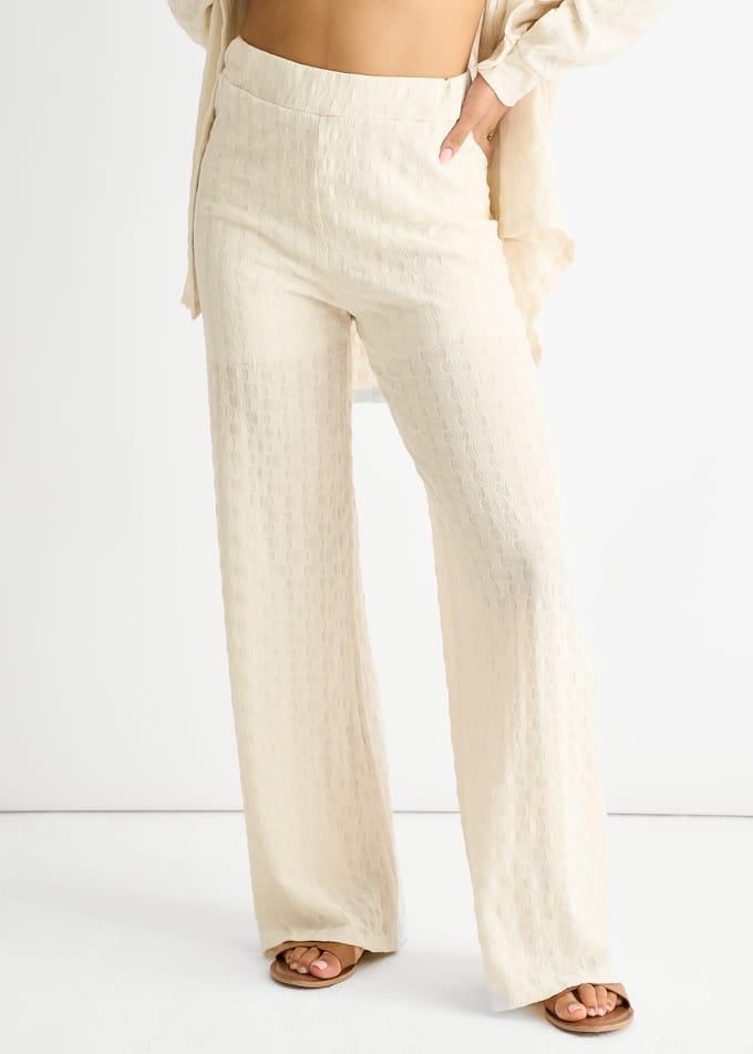 Beige Elastische taille uitlopende broek