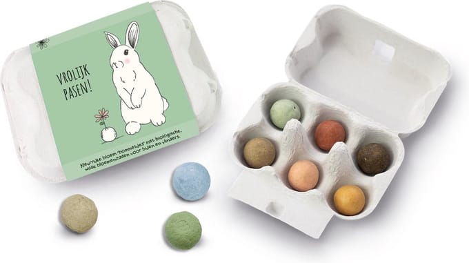 Blossombs Bloembommetjes Eierdoosje - 6 Zaadbommetjes - Vrolijk Pasen, Konijn