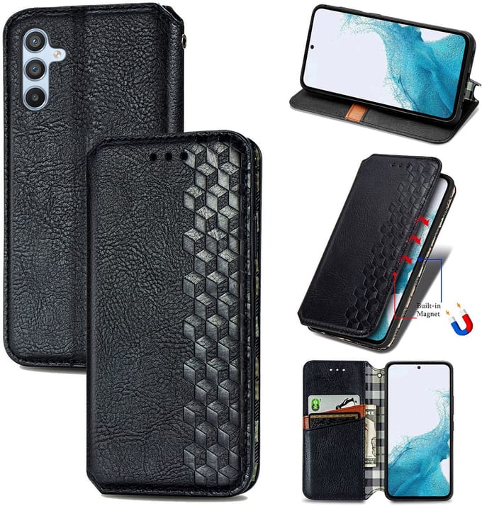 Luxe PU Lederen Ruitpatroon Wallet Case + PMMA Screenprotector voor Galaxy A36 _ Zwart