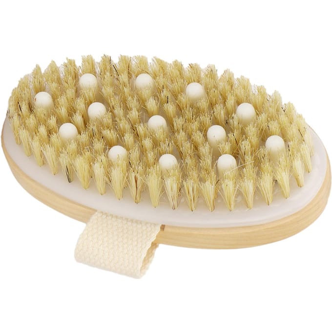 Brosse de Corps Laveur Cadre en Bois Massage Exfoliant Brosse de Corps Sèche pour Drainage Lymphatique beige