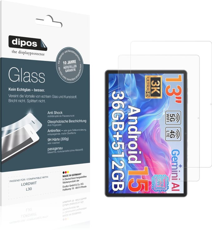 dipos – 2x Matte Pantserfolie geschikt voor LORDWIT L30 | 9H Screenprotector