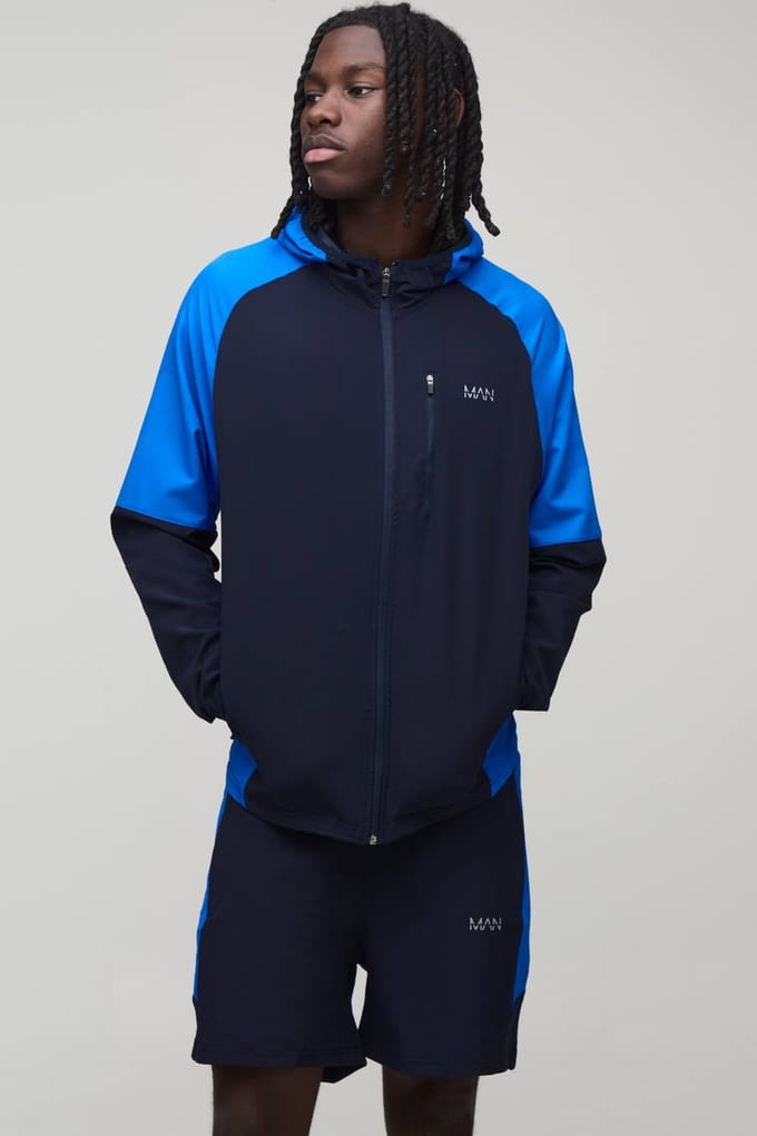 Regular Geweven Kleurblok Nylon Trainingspak | Navy | Size Medium