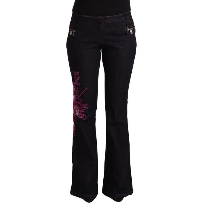 Exte Dames Zwarte Katoen Stretch Middelhoog Taille Flared Denim Jeans
