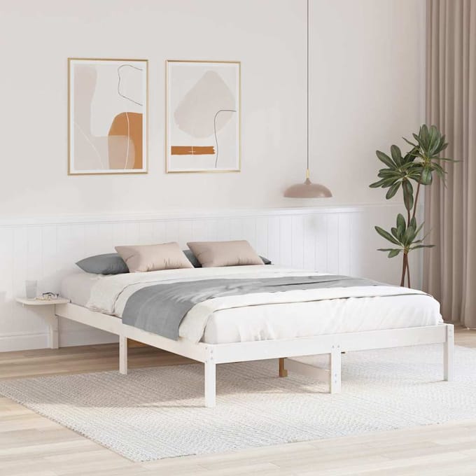 vidaXL - Bedframe - Wit - 140 - x - 200 - cm - Massief - grenenhout