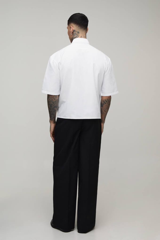 Oversized Boxy Shirt Met Halve Mouw En Stropdas | White | Size Medium