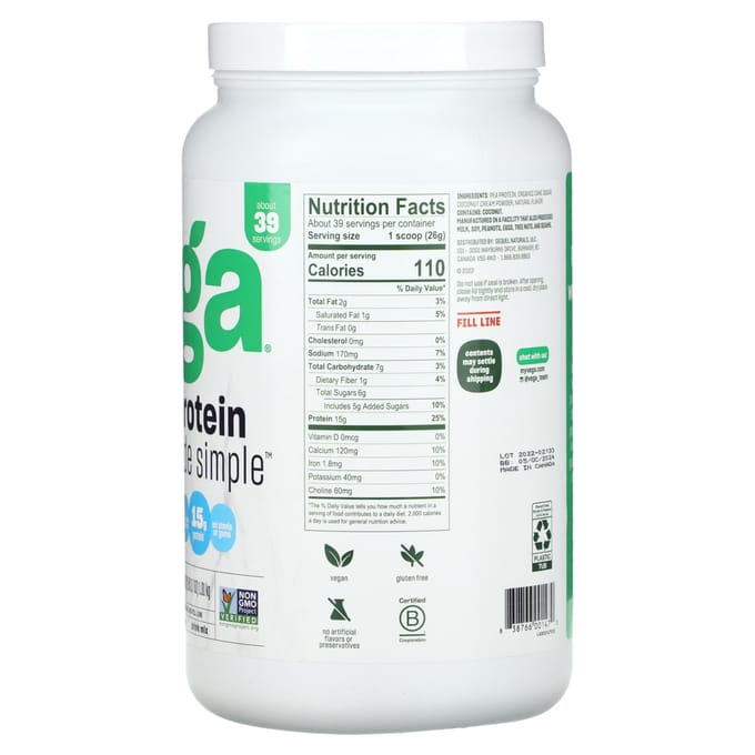 Vega, Végan, Protéines Simplifiées, Vanille, 2 lb (3,7 onces)