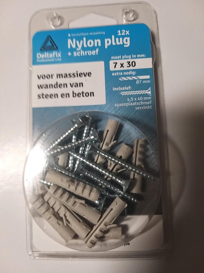 Deltafix nylon plug / met spaanplaatschroef grijs 7 x 30 mm 12 st.