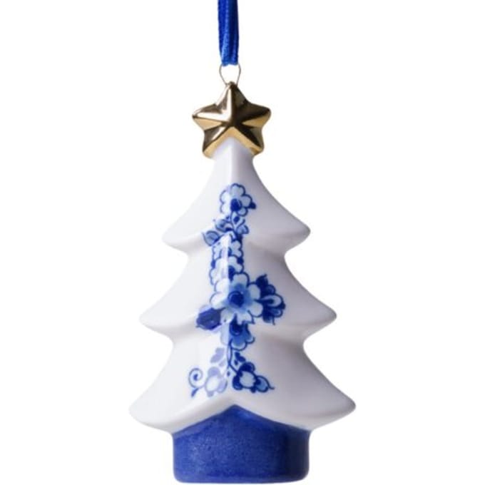 Heinen delfts blauw kerstornament - kerstboom ster, 8 cm