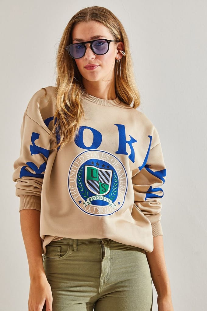 Ronde Hals Logo Print Relaxed Fit Sweatshirt