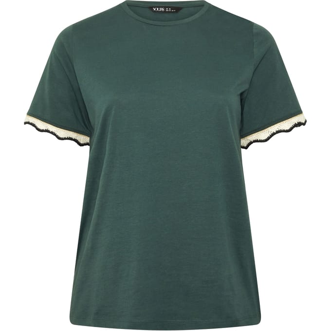 Yours Groen Metallic Tshirt Met Gehaakte Rand Size 42