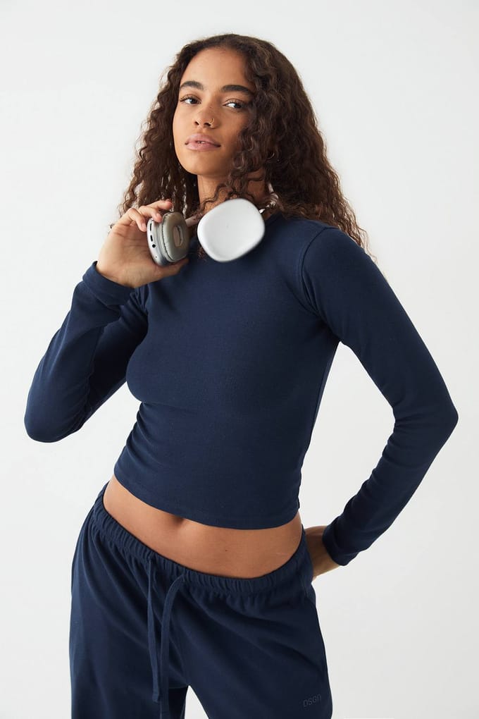 Dames DSGN Studio Geborduurd Lange Mouwen Top | Marineblauw | Maat: 2XL