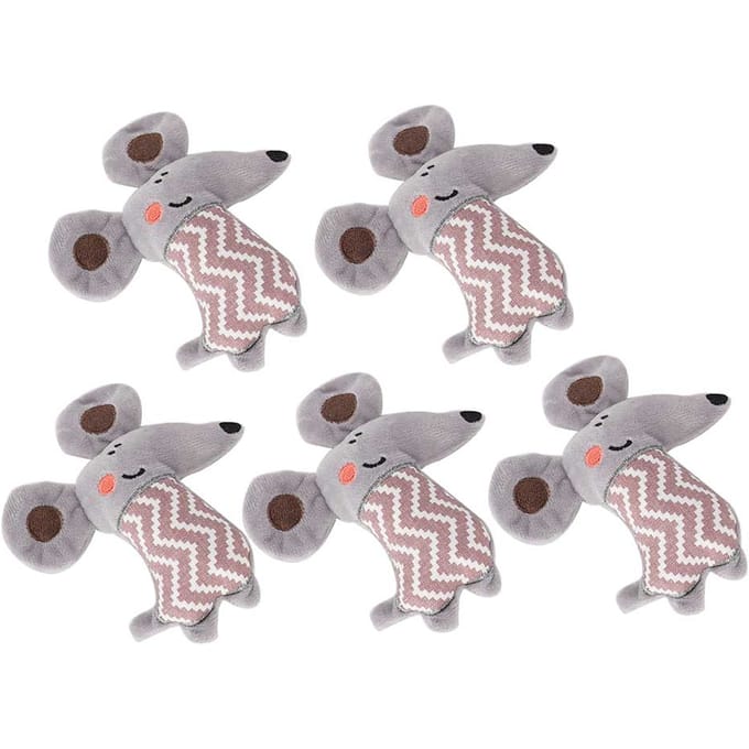 5-delige Set Pluche Speelgoed voor Huisdieren Mini Cartoon Muis met Ingebouwde Kattenkruid voor Kat Interactief Speelgoed gray