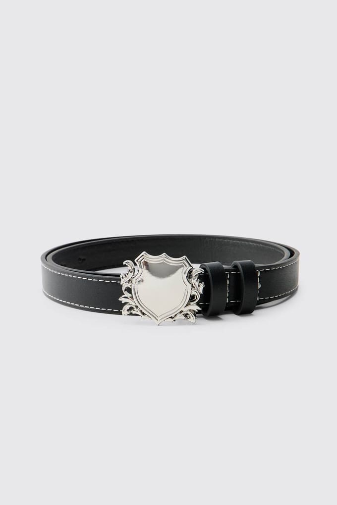 Pu Riem Met Wapenschild Gesp | Black | Size Medium