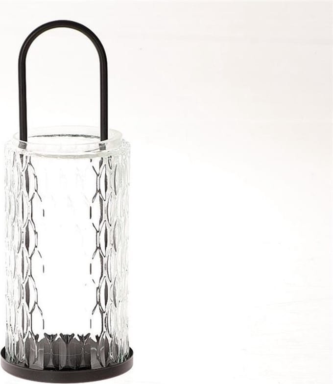 Lantaarn glas zwart metaal dia10x27.5cm