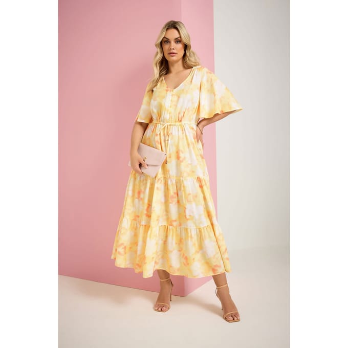 Yours Gele Gelaagde Jurk Met Bloemenprint Size 48