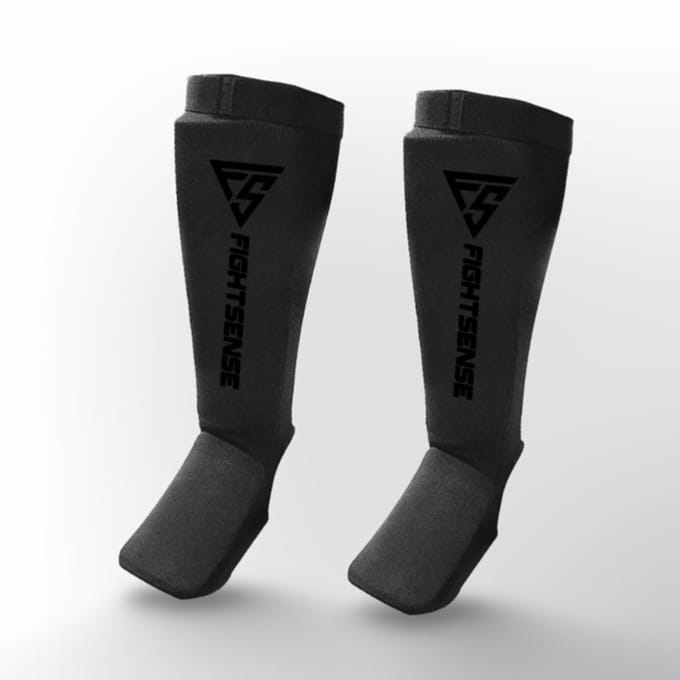 FIGHTSENSE Scheenbeschermers – Instep Scheenkousen – Black on Black – Voor Kickboksen & MMA