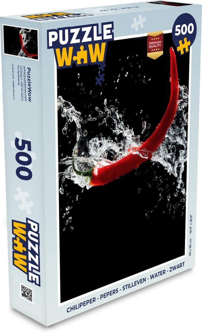 Puzzel Chilipeper - Stilleven - Water - Zwart - Rood - Legpuzzel - Puzzel 500 stukjes