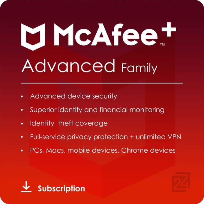McAfee+ Advanced Family Onbeperkt Aantal Apparaten / 1 Jaar