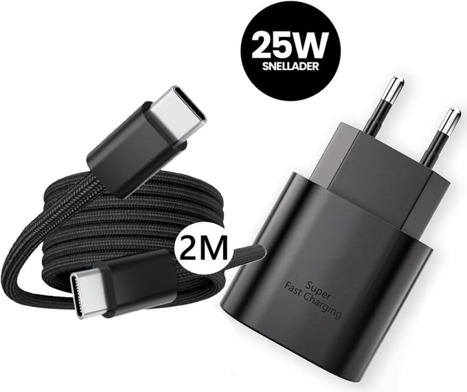 DISEV® – 25W Super Snellader – Power Adapter – USB-C Oplader – 2m USB-C Kabel – Universele Snellader