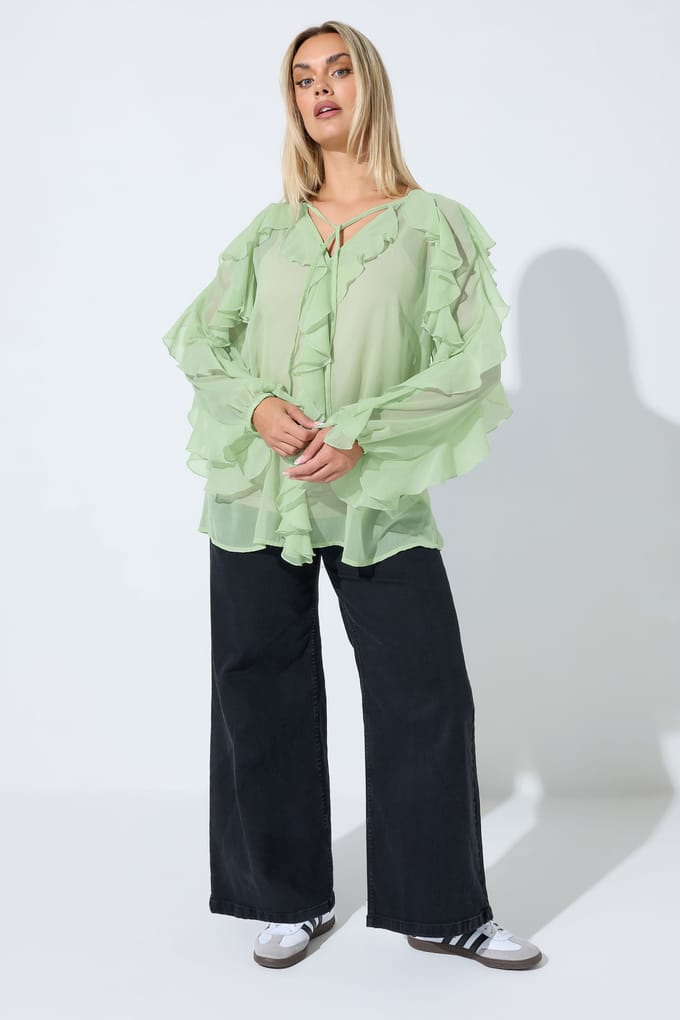 Limited Collection Sage Green Volant Chiffon Blouse Size 48
