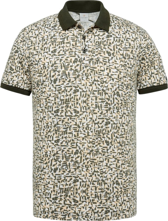 Cast Iron poloshirt groen geprint - S