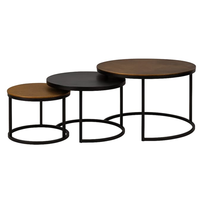 StarFurn Salontafel Xaro - Rond Goud Metaal - Set van 3