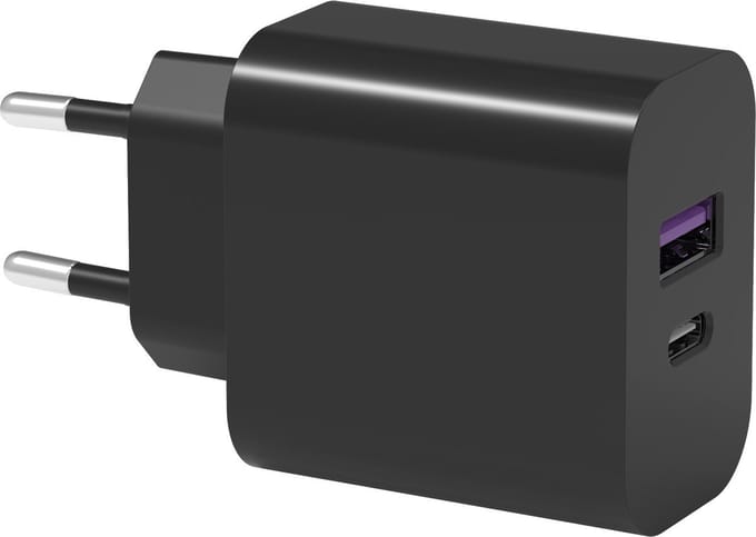 USB-C en USB-A Dual adapter 20W fast charger 2 USB poorten zwart