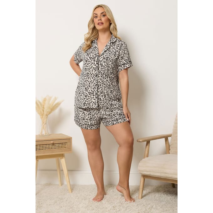 Yours Natuurbruine Luipaardprint Pyjamaset Size 46-48