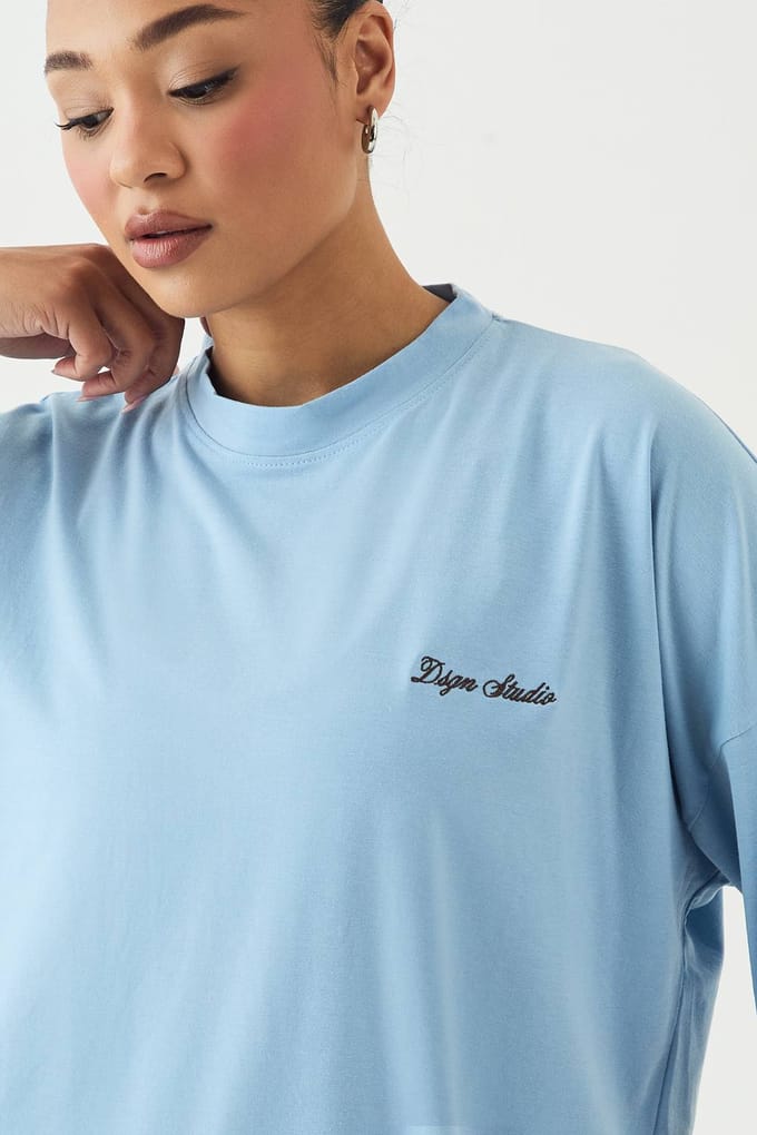 Dames Dsgn Studio Lounge T-shirt Met Korte Mouwen Oversized Superzacht | Lichtblauw | Maat: Medium