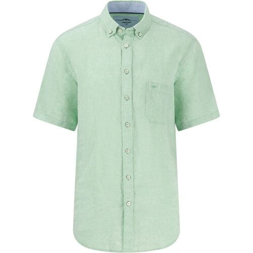 Fynch-Hatton Overhemd Premium Linnen Uni Color Button-Down Turf Green / male