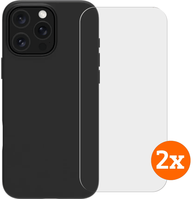 BlueBuilt Back Cover iPhone 16 Pro Zwart + Screenprotector Glas Duo Pack