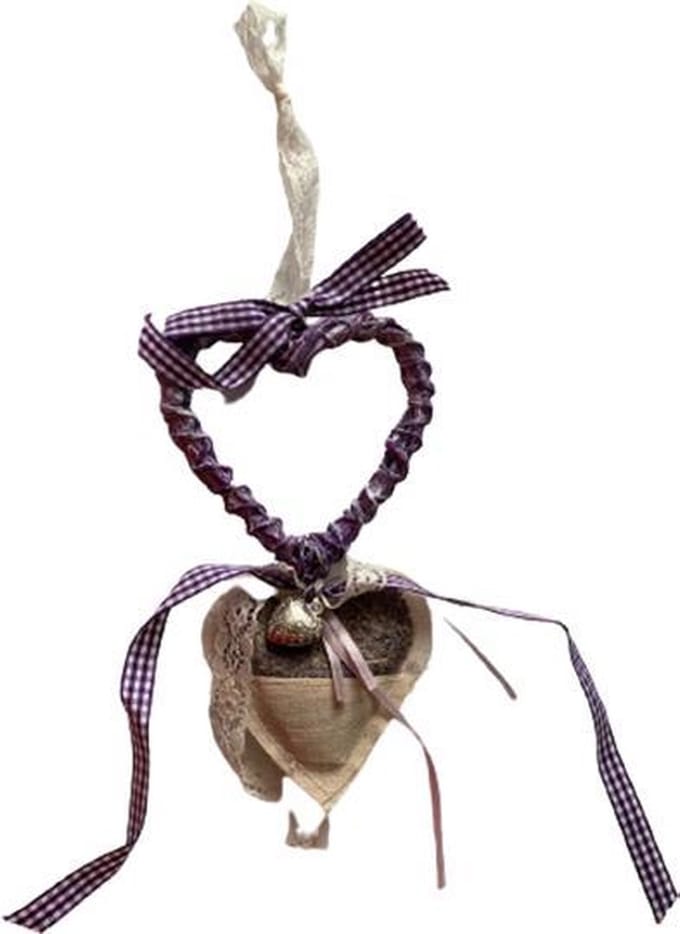 Hartjes hanger met Lavendel geur - Paars / Wit - l 25 cm