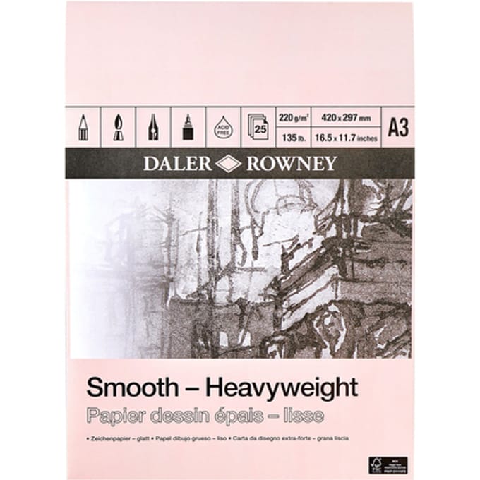 Tekenpapier Daler-Rowney Smooth Heavyweight 220gr A3 natuurlijk wit