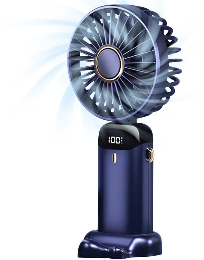Handventilator - opvouwbare handventilator met handvat - draagbare handventilator met 5 snelheden - opvouwbare handventilator met LED-display