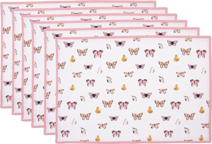 Clayre & Eef Placemats Set van 6 48x33 cm Beige Roze Katoen Vlinders