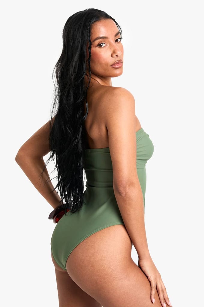 boohoo Dames Resin Trim Swimsuit | Khaki | Maat: 6