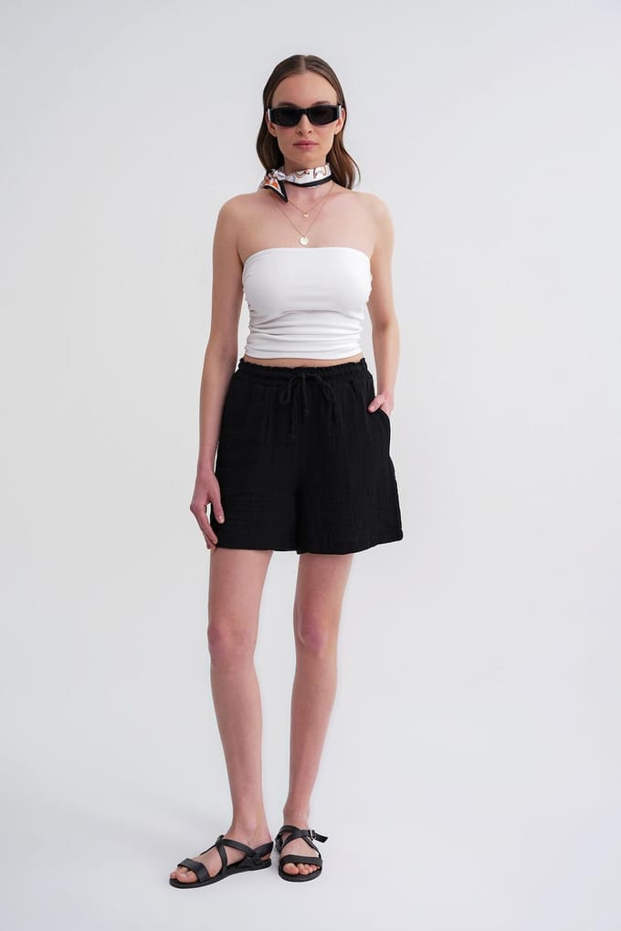 Hoge Taille Textuur Katoenen Shorts