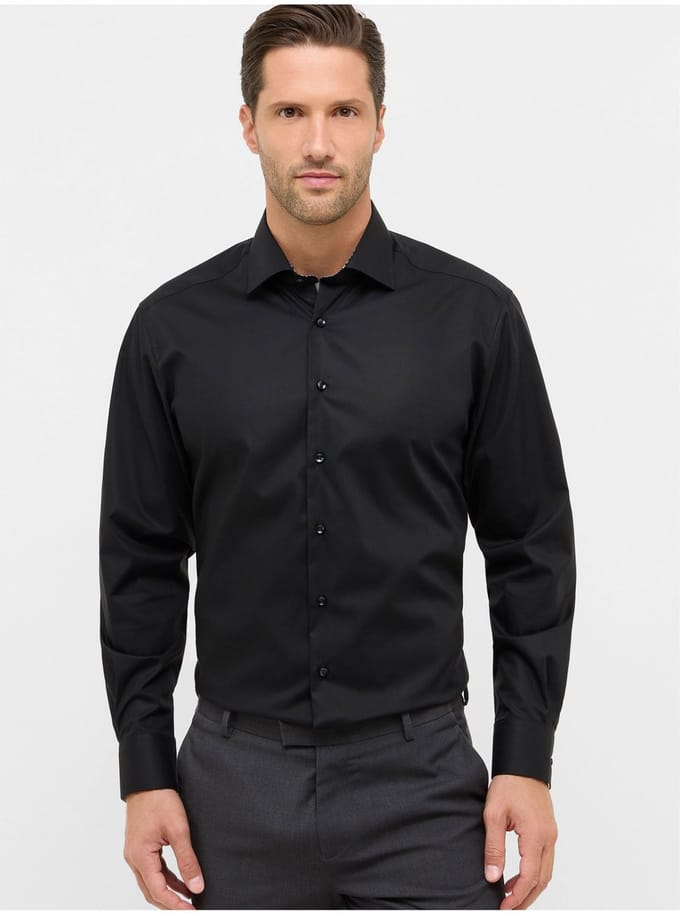 ETERNA modern fit overhemd - popeline - zwart - Strijkvrij - Boordmaat: 41