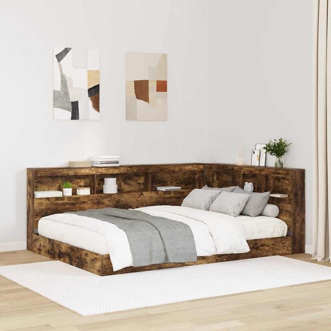 vidaXL - Opberghoofdbord - Rook - Eiken - Bewerkt - hout