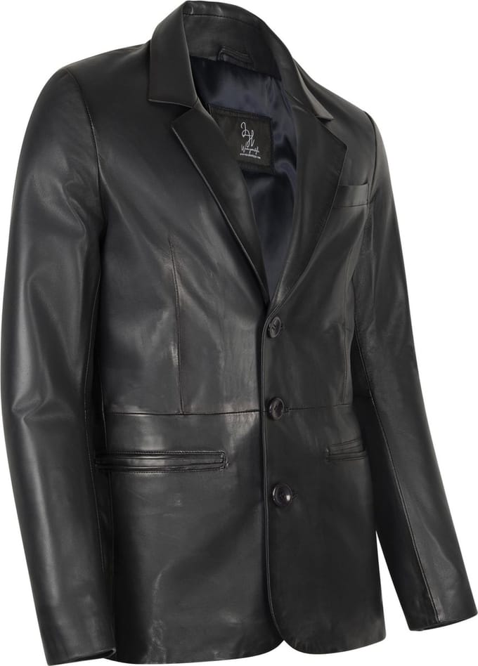 HYPE Leren Blazer - Heren colbert leren jas - Blauw - Maat M (48)