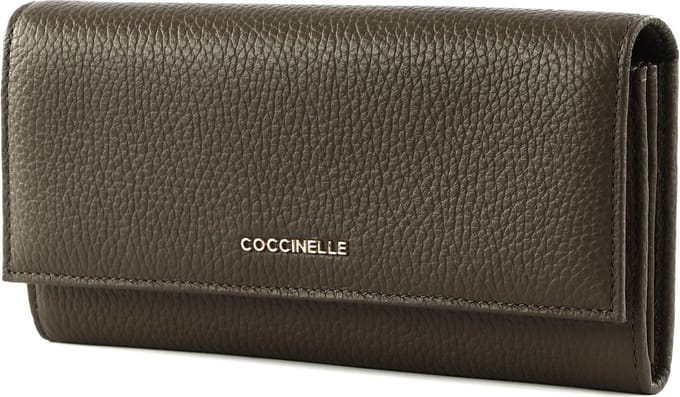 COCCINELLE Leren Portemonnee Metallic Soft Wallet Coffee Donkerbruin