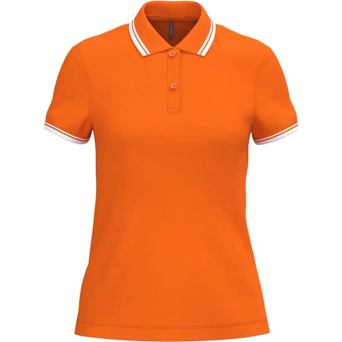 Kariban Gestreepte damespolo korte mouwen K273 - Orange / White - M