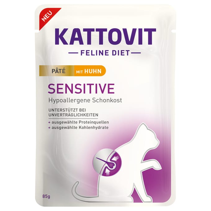 Kattovit - Feline Dieet Zakje Sensitive Paté 10x85g - Kip